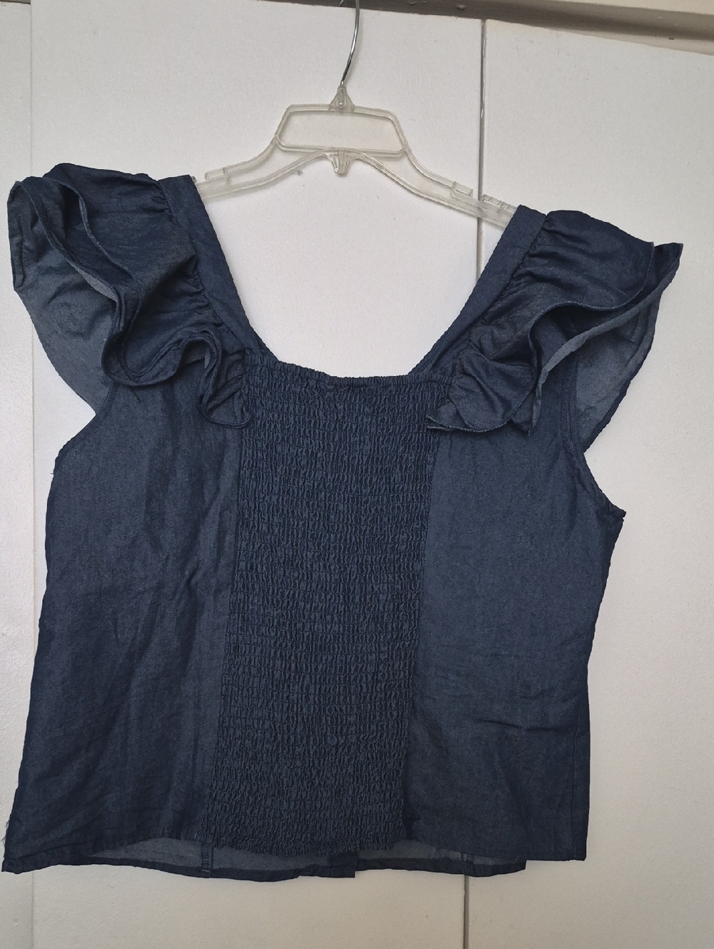 Ashley Stewart Dark Blue Ruffle Button-Front Blouse - Picture 2 of 4